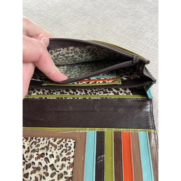 Original Prym Multicolor Leather Wallet Women One Size Zip ID Card Leopard - Picture 5 of 9